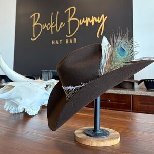 Twister Chocolate Felt Fedora with Feather Trim